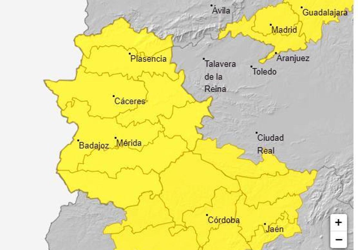 El 112 Extremadura amplía a hoy viernes la alerta amarilla por lluvias